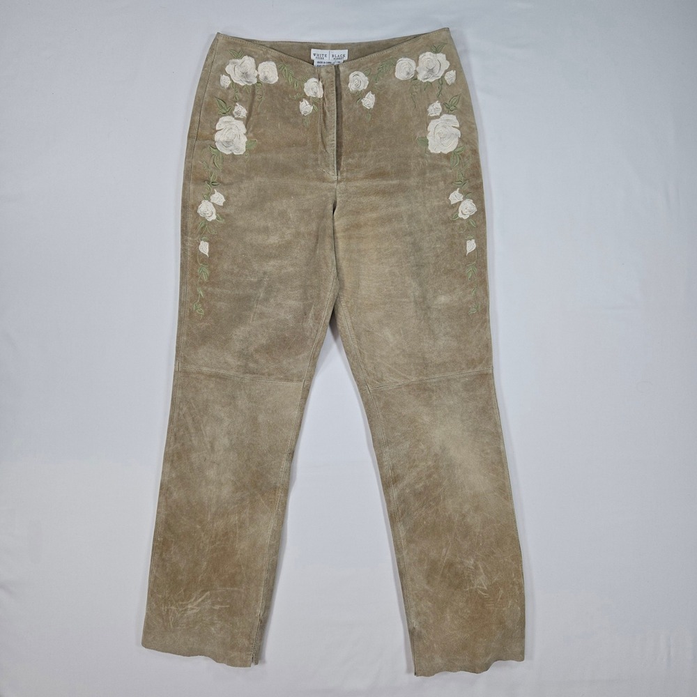 Boho Western Luxe Cottagecore Embroidered Suede Leather Pants WHBM Size 10